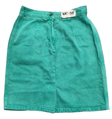 Vintage Guess Georges Marciana Denim USA Made Midi Skirt Size 27" Green NWT - Image 1 of 4