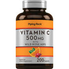 PIPING ROCK Vitamin C 500mg with Rosehips, 200 Caplets - VEGETARIAN, Free UK P&P