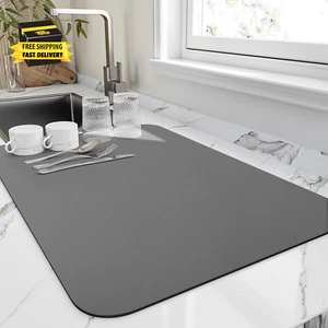 Dish Drying Mat for Kitchen Counter, Heat Resistant Drainer Mats with Non-Slip R - Picture 1 of 6