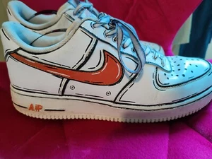 Nike Air Force 1 Custom Shoes Low Cartoon Orange Swoosh Black Outline Size 11 - Picture 1 of 9
