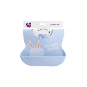Parents Choice Silicone Pocket Baby Bib My First Easter Lt Blue Easter Bunny - Picture 1 of 3