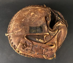 Vintage Rawlings Baseball Glove Catchers Mitt Leather Brown Aged - Picture 1 of 11