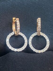 1.10 Cts Round Brilliant Natural Diamonds Clip-On Hoop Drop Earrings In 14K Gold