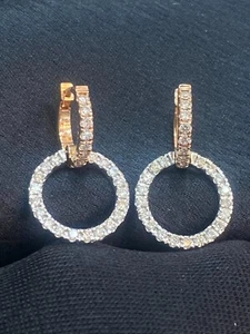 1.10 Cts Round Brilliant Natural Diamonds Clip-On Hoop Drop Earrings In 14K Gold - Picture 1 of 12