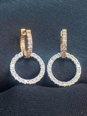 1.10 Cts Round Brilliant Natural Diamonds Clip-On Hoop Drop Earrings In 14K Gold - Image 1 of 4