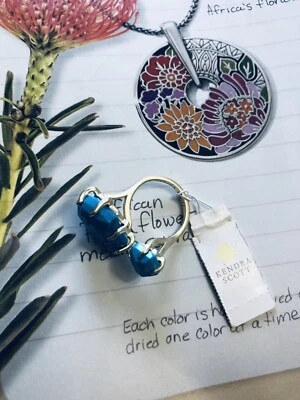 Anillo KENDRA SCOTT KAYLA 14-K Chapado en Oro Mate Latón y Aqua Howlite MOP ~ $80 NUEVO CON ETIQUETAS Foto 1 de 4