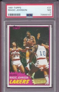 1981 TOPPS BALONCESTO #21 MAGIC JOHNSON LOS ANGELES LAKERS HOF PSA 7 casi nuevo (A) - Imagen 1 de 2