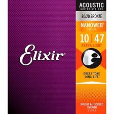 New Elixir 10-47 Gauge Nanoweb Acoustic Guitar Strings Ex Light 80/20 Bronze