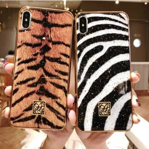 Animal Print Tiger Zebra Glitter Gel Case for iPhone 7 8 X XS 11 Pro Max Cover - Picture 1 of 12