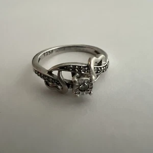 Vintage Sterling Silver Genuine Diamonds Engagement Ring Heart Shaped Size 4 - Picture 1 of 12