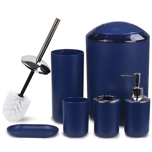 Bathroom Accessories Set 6 Piece, Blue Bath Ensemble for Decorative Countertop - Picture 1 of 8