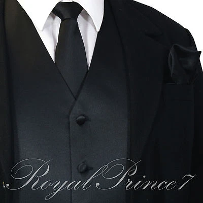 Black XS - 6XL Solid Vest Waistcoat and Neck Tie SET Suit or Tuxedo Formal Prom - Image 1 of 4
