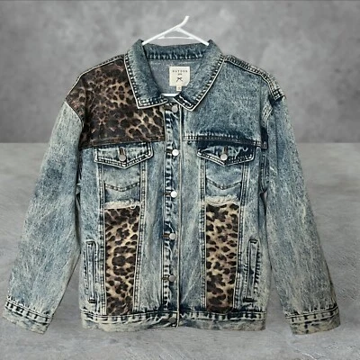 Hayden Los Angeles Girls Leopard Print Denim Stone Wash Jacket Size Large - Image 1 of 4