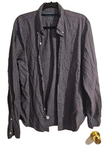 Ralph Lauren Mens Shirt Dark Blue Extra Large Check Button Down Long Sleeve - Picture 1 of 4