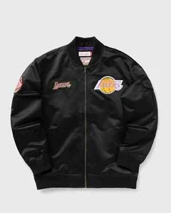 Mitchel & Ness Los Angeles Lakers Men's Team Leader Satin Black Bomber Jacket - Picture 1 of 4