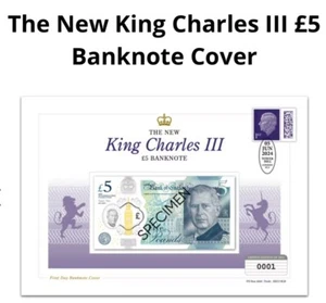 King Charles £5 First day of release New Banknote Cover 2024 SOLDOUT LOW NUMBER - Bild 1 von 16