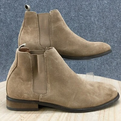 Botas Express Para Hombres 12 Tobillo Tacones Chelsea Informales Marrón Gamuza Cuero Pull On Foto 1 de 4