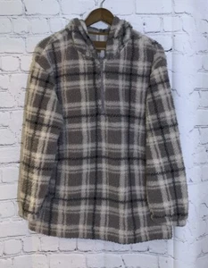 Koolaburra by UGG Hoodie Brushed Back Faux Sherpa Beige Plaid Pullover A544816 - Picture 1 of 7