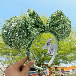 Green Sequin Bow Exclusive Rare Disney Parks Minnie Ears Headband Edition 2023 - Picture 1 of 8