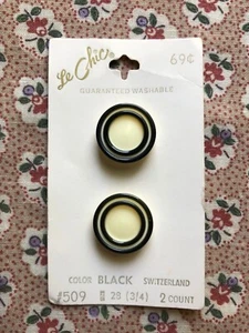 Set of 2 New Black and Cream Round Buttons 3/4" wide by Le Chic - Shank - Picture 1 of 1