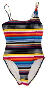 Nautica Womens One Piece Swimsuit Sz Large Multicolor Stripe Blue Yellow Orange - Picture 1 of 12