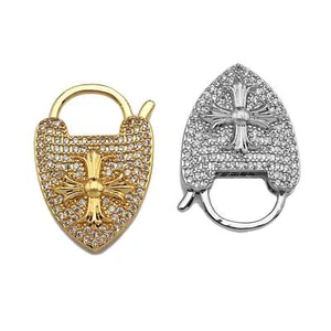 Gold/Silver Finish Cross On Heart Lock Clasp, 17x25mm - sku#K150 - Picture 1 of 6