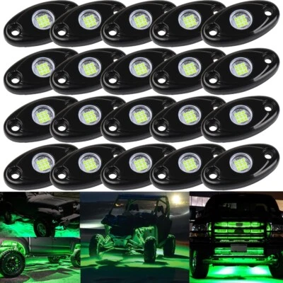 24Pcs Green LED Rock Light Pods Underbody Glow Lamp Offroad SUV Pickup Truck UTV - Image 1 of 4