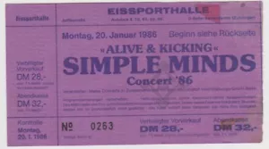 SIMPLE MINDS - 1986 - Ticket - Einrtittskarte - Alive & Kicking Tour - Berlin - Bild 1 von 1
