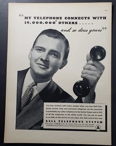 1938 Bell Telephone System – Vintage Print Ad Man Holding Receiver in Hand - Picture 1 of 1