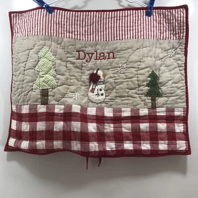 Pottery Barn Kids Quilted Christmas standard sham snowman Plaid Monogram Dylan - Image 1 of 4