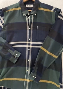 Barbour Dunoon Tailored Fit Shirt L Green Tartar Flannel Long Sleeve EXCELLENT! - Picture 1 of 10