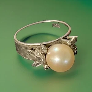 VINTAGE JAPANESE STERLING SILVER PEARL RING - Picture 1 of 21