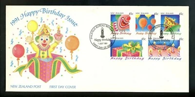 Postal History New Zealand FDC #1044-1053 SET OF 2 Happy Birthday cat 1991 - Image 1 of 4
