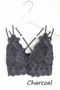 Anemone Lace Crochet Bralette Strappy Wireless Black Gray Red Purple S-XXL NWT - Picture 1 of 5