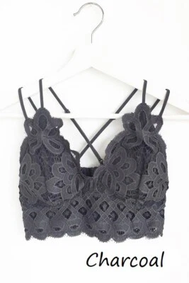 Anemone Lace Crochet Bralette Strappy Wireless Black Gray Red Purple S-XXL NWT - Image 1 of 4