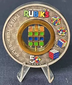 2024 2 oz 9999 argento fine cubo di Tuvalu Rubik 50 anni moneta colorata anticata! - Foto 1 di 13
