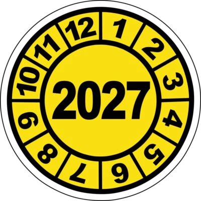 DIE-STICKERBAR Jahresplaketten 2027 gelb 20mm UVV Prüfplaketten Wartungsetiketten BGV D27