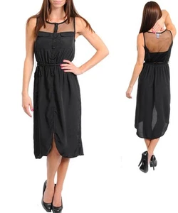 Women Black Mesh Back Tunic Shirt Blouson Dress Size 8 S 10 M 12 L NEW - Picture 1 of 1