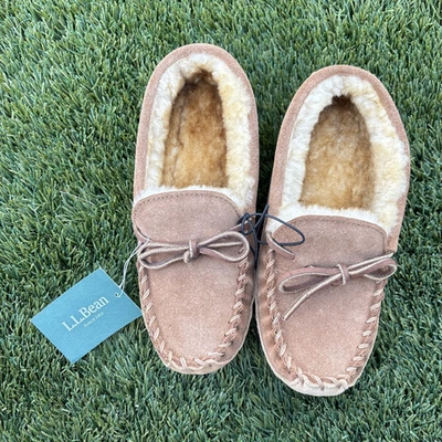 NUEVO Mocasín Niños Talla 2 LL Bean Wicked Good Forrado Piel Beige Tostado Foto 1 de 4