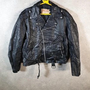 Vintage Excelled 70s Motorbike Leather Jacket Mens Made In USA 52 Large Black - Picture 1 of 8