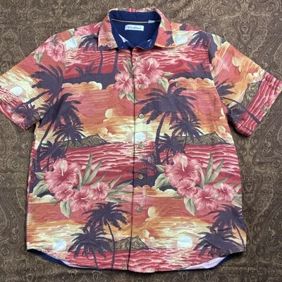 Caribbean Hawaiian Shirt Mens L Floral Sunrise Print Beach Modal Poly Blend - Image 1 of 4