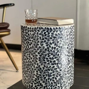 Handmade Shell Inlay Accent Table, Artistic Design - Picture 1 of 7