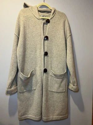 Chico's Women Lamb Wool Hooded Button Front Pockets Long Sweater Jacket Tan Sz 2 - Image 1 of 4