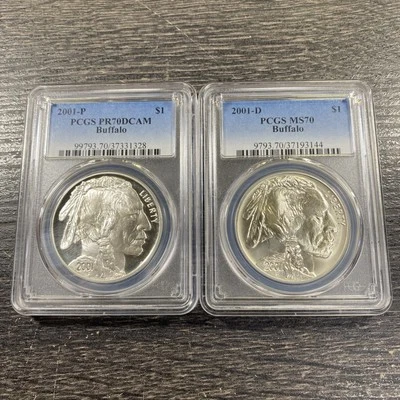 2001-P & D $1 American Buffalo Commemorative Silver Dollars Proof & UNC PCGS 70 - Image 1 of 4