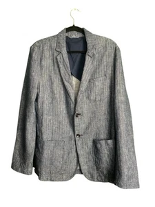 Good Fellow Linen Blend Blazer Men Size Medium Navy Blue Chambray with Pockets - Picture 1 of 13