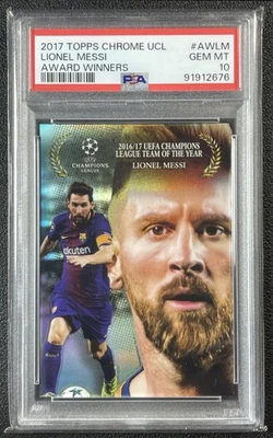 LIONEL MESSI PSA 10 2017 TOPPS CROMO UCL #AW-LM GALARDONADOS REFRACTOR 676 Foto 1 de 2
