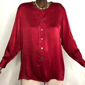 VTG 90s Minimalist Silk Charmeuse Oversized Button up Blouse Size Medium - Picture 1 of 5