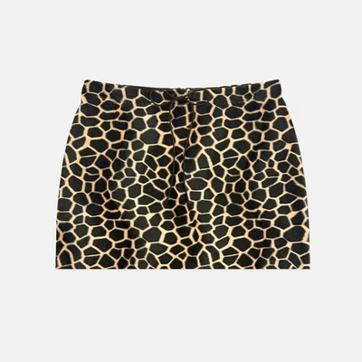 复古 90 年代 Betsey Johnson 纽约长颈鹿天鹅绒人造毛皮微型迷你裙 — 第 1/4 张图片