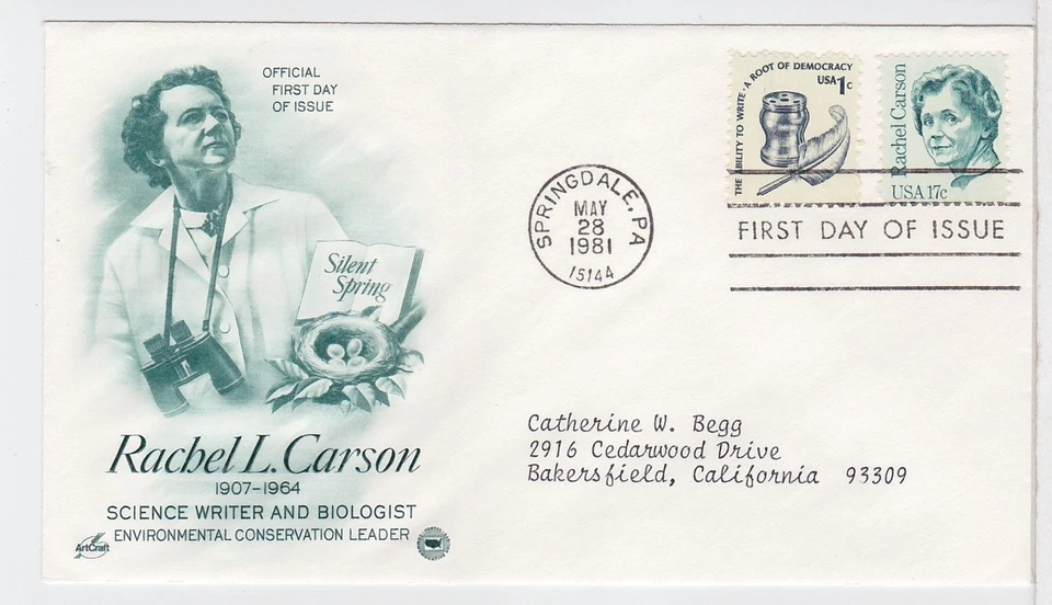 TurtlesTradingPost- Rachel L Carson 1981 #1857 FDC Artcraft Variety Cachet - Image 1 of 1
