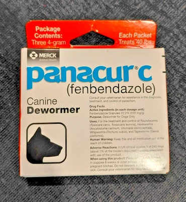 Panacur C 4 gram Canine 40lbs Dewormer Treatment 1 bx 3 packs BUY MORE SAVE MORE - Image 1 of 3